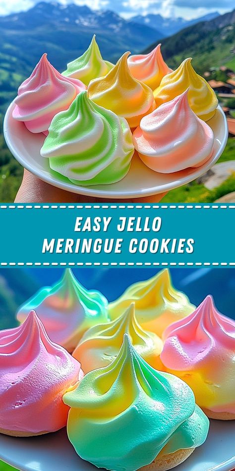 Jello Dessert Ideas, Summer Treat Recipes, Flavored Meringue Cookies, Easy Cold Dessert Recipes, Fun Things To Bake With Kids, Simple Desserts Few Ingredients, Jello Meringue Cookies, Sugar Free Meringue Cookies, Meringues Cookies