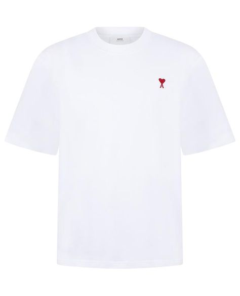 Minimalist, this loose-fitting T-shirt by ami will always be with you when you're relaxing. The masculine basic is crafted from heavyweight organic cotton jersey, and is embroidered with the iconic red ami de coeur logo made up of the letter A for Alexandre and a heart, which the Parisian designer used to sign his letters as a child. It features a ribbed round neck and short sleeves. Made in Portugal. The Letter A, Heart Shirt, Letter A, Red Heart, A Heart, White Shirt, A Child, Cotton T Shirt, Cotton Tshirt