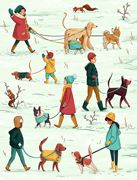 Dog Walker Illustration, Dog Park Illustration, Dog Walking Drawing, Dog Walking Illustration, Human Sketch, Drawing Photo, Flying Dog, City Dog, Dog Walk