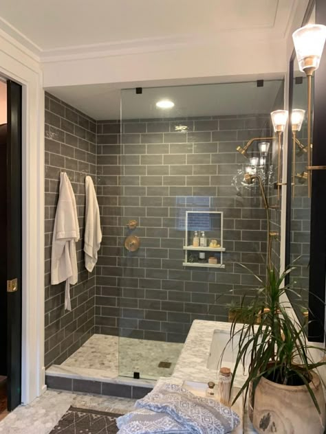 Guest Bath With Shower Only, Stand Up Shower Tile Ideas, Grey Shower Tile Ideas, Master Shower Ideas, Houzz Bathroom, Basement Bathrooms, Bathroom Addition, Full Bathroom Remodel, Bathroom Redesign