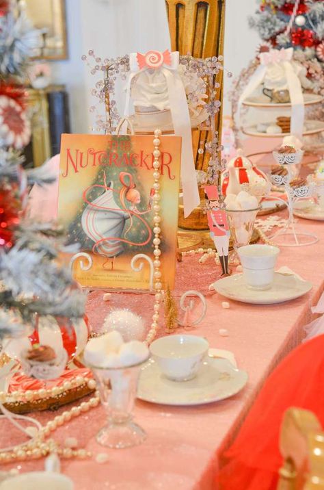 Nutcracker Ballet Centerpieces, Land Of Flowers Nutcracker, Land Of The Sweets Nutcracker, Nutcracker Land Of Sweets Decorations, Land Of Sweets Nutcracker Party, Nutcracker Brunch, Nutcracker Tea Party, Tea Party Christmas, Holiday Tea Party