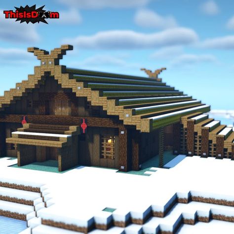 A Viking themed barn built in Minecraft. Minecraft Building Ideas Viking, Minecraft Houses Viking, Viking Boat Minecraft, Viking Longhouse Minecraft, Minecraft North Pole, Viking Village Minecraft, Nordic Minecraft Builds, Minecraft Viking Village, Minecraft Nordic Builds