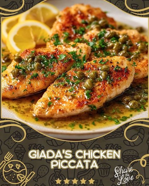 Best Chicken Piccata Recipe, Crockpot Chicken Piccata, Giada Chicken Piccata, Luscious Recipes, Giada De Laurentiis Recipes, Giada Recipes, Chicken Piccata Recipe, Lemon Herb Chicken, Tv Chefs