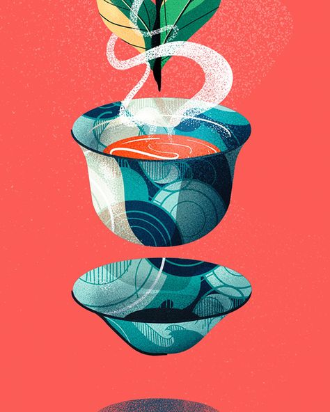 The Culture of Tea on Behance Tea Moodboard Aesthetic, Herbal Tea Illustration, Tea Advertising Design, Tea Illustration Design, Tea Time Drawing, Tea Illustration Art, Tea Graphic Design, Cup Of Tea Illustration, Asian Graphic Design