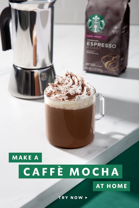 Mocha At Home, Mocha Sauce, Caffe Mocha, Steamed Milk, Mocha Recipe, Mug Of Coffee, Starbucks Drinks Recipes, Starbucks Recipes, Chocolate Shavings