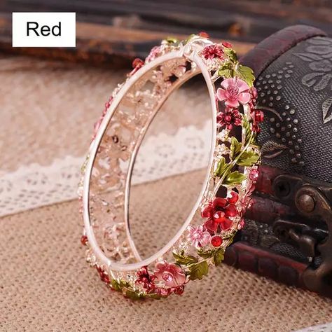 Online Shop Vintage Chinese Cloisonne Bracelets Jewelry Gold Plated Hollow Crystal Rhinestone Flower Enamel Bangle for Women | Aliexpress Mobile Memory Ring, Bracelet Holder, The Bangles, Jewelry Bracelets Gold, Enamel Bangle, Rhinestone Flower, Fancy Jewellery, Bracelets Jewelry, Fantasy Jewelry