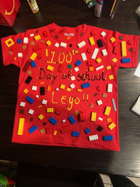 Lego 100 Days Of School Shirt, 100 Day Shirt Ideas, 100days Of School Shirt, 100th Day Of School Crafts, Lego Shirts, 100 Day Of School, Costumes 2023, 100 Day Of School Project, School Pto