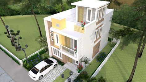 Amazing minimalist two-storey house with roof deck - Cool House Concepts House Design With Roof Deck, House Plan Drawing, 4 Bedroom House Designs, Small Home Plan, Duplex Floor Plans, Two Story House Design, Narrow Lot House, Two Story House, Two Storey House