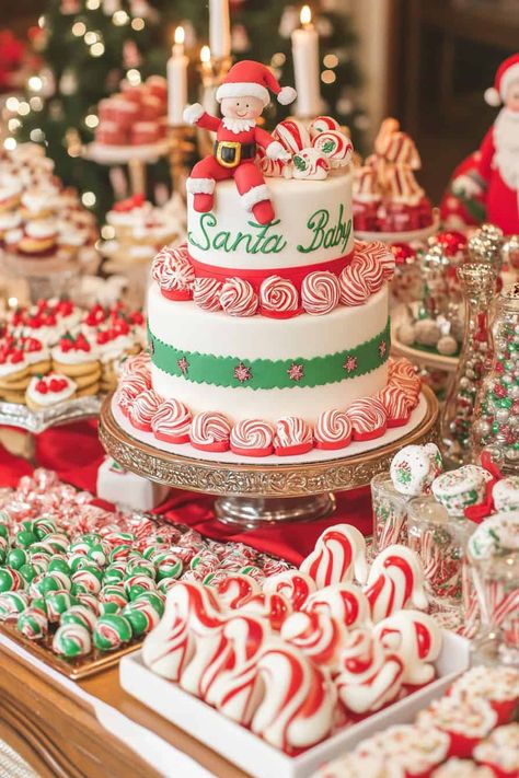 Santa Baby baby shower Santa Baby Shower Ideas, Christmas Baby Shower Food, Santa Baby Baby Shower Theme, Baby Shower Lunch, Balloon Baby Shower Centerpieces, Baby Shower Party Food, Baby Shower Theme Ideas, Fall Baby Shower Themes, Winter Baby Shower Themes