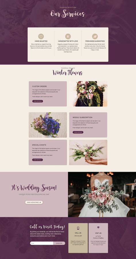 Website Design Purple, Service Page Design, Purple Website Design, Purple Website, Loyalty Program Design, Event Planner Website, Floral Website, Florist Website, Colorful Website Design