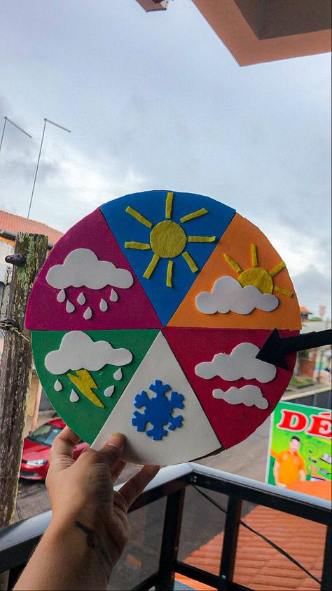 Weather Kindergarten Crafts, Weather Station Diy, Weather Activities Preschool Crafts, Weather Crafts Preschool, French Preschool Activities, Weather Kindergarten, Kindergarten Art Crafts, Weather Activities For Kids, Hungry Caterpillar Craft