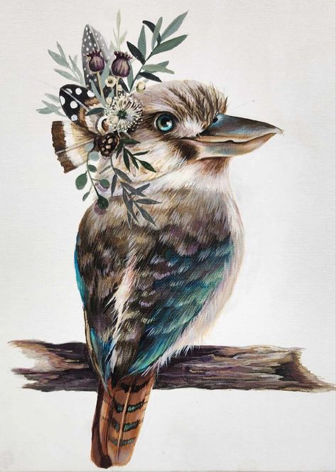 Kookaburra Painting, Australia Tattoo Ideas, Kookaburra Tattoo, Kookaburra Art, Memorial Tattoos Mom, Tattoos Mom, Australia Tattoo, Animal Sleeve Tattoo, Azalea Flower