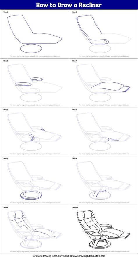 How to Draw a Recliner (Furniture) Step by Step | DrawingTutorials101.com How To Draw Furniture Step By Step, Draw Furniture, Pin Interest, Learn Drawing, Drawing Lessons, Step By Step Drawing, Learn To Draw, Drawing Tutorial, Recliner