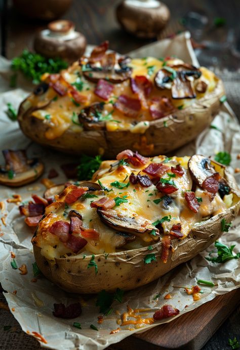 Learn How to Cook Loaded Baked Potato Recipe For Free | Recipes You'll Love, Made Easy! Bake Potato Recipes Stuffed, Stuffed Baked Potatoes Main Dishes, Loaded Baked Potato Recipes, Baked Potato Stuffed, Fully Loaded Baked Potato, Potato Board, Blt Sandwich Recipes, Ground Beef Potatoes, Potatoes Mashed