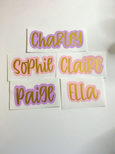 Custom vinyl name stickers with a handwritten font. Choose from two colors and apply to water bottles, laptops, and more! #vinylstickers #namestickers . #Water_Bottles_Plastic #Girly_Fonts #Sticker_Name #Colors_Name Cricut Name Stickers, Custom Hard Hats, Girly Fonts, Custom Car Stickers, Custom Wall Stickers, Colors Name, Hard Hat Stickers, Custom Vinyl Stickers, Vinyl Monogram