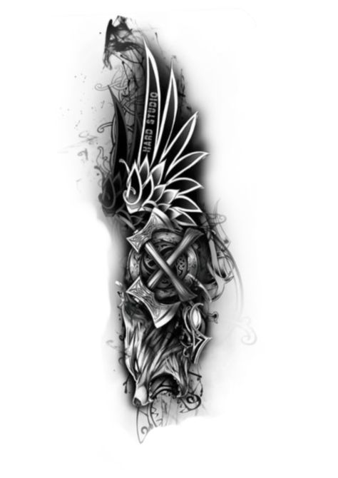 Warrior Tattoos For Men, Tattoo Design Minimalist, Blackwork Tattoo Design, Valhalla Tattoo, Arm Cover Up Tattoos, Viking Warrior Tattoos, Wing Tattoo Men, Full Hand Tattoo, Viking Tattoo Sleeve