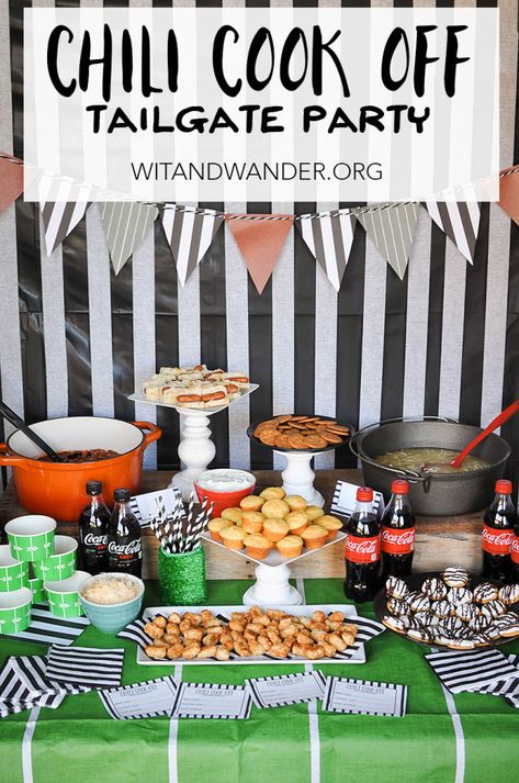 Chili Cook Off Tailgate Party | Wit & Wander Chili Decorations, Chipotle Chili Recipe, Chili Bar Party, Tailgate Chili, Bonfire Wedding, Carrot Plush, White Chicken Chili Healthy, Chili Party, Winter Baby Shower Decorations