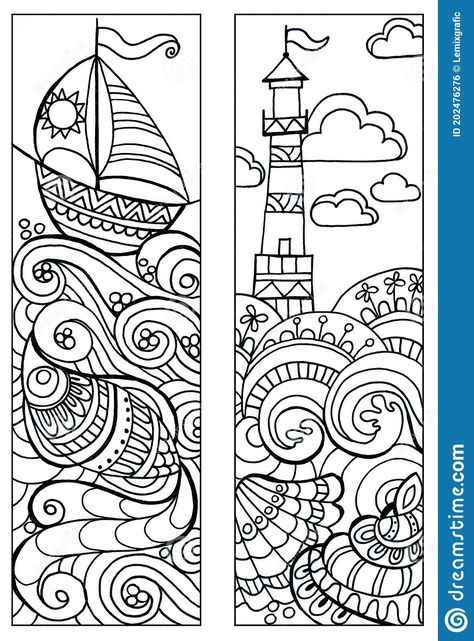 Waves Doodle, Black And White Labels, Sea Lighthouse, Handmade Bookmarks Diy, White Labels, Penanda Buku, Arte Doodle, Print Drawing, Bookmarks For Books