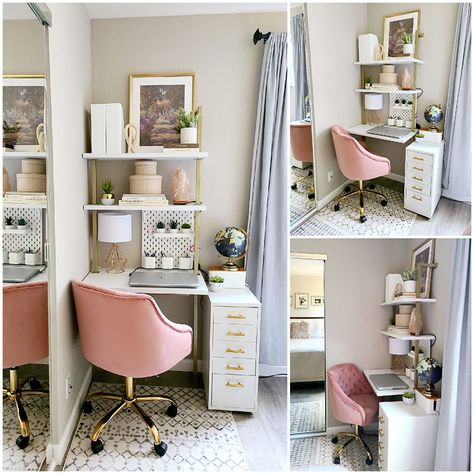 Wall Mount Ladder Desk, Ladder Desk Office, Ladder Desk Small Rooms, Ladder Desk Decor, Desk Ideas For Small Spaces Bedroom, Small Desk For Bedroom, Small Desk With Storage, James Theo, Small Bedroom Desk