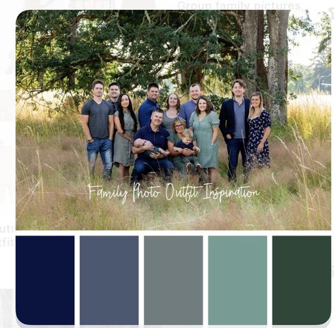 Family Photo Outfits Blue Color Combos, Shades Of Blue Family Photos, Color Palette With Navy Blue, Color Palette With Navy, Family Photo Color Palette, Photo Color Palette, Group Family Pictures, Family Photo Colors, Family Photo Outfits