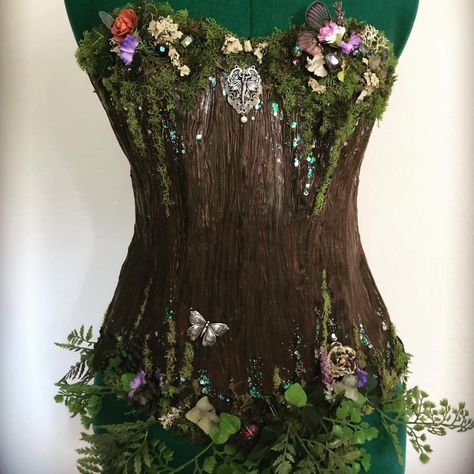 Mother Nature Dress Woodland Fairy, Magical Forest Costume, Woodland Elf Costume Diy Forest Fairy, Enchanted Forest Fairy Costume, Dryad Costume Diy, Forest Queen Costume, Tree Costume Woman, Moss Corset, Forest Spirit Costume