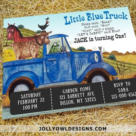 Little Blue Truck Birthday Party, Blue Truck Birthday Party, Truck Party Invitations, Little Blue Truck, Truck Birthday Party, Invitation Photo, Truck Theme, Blue Truck, Free Thank You Cards