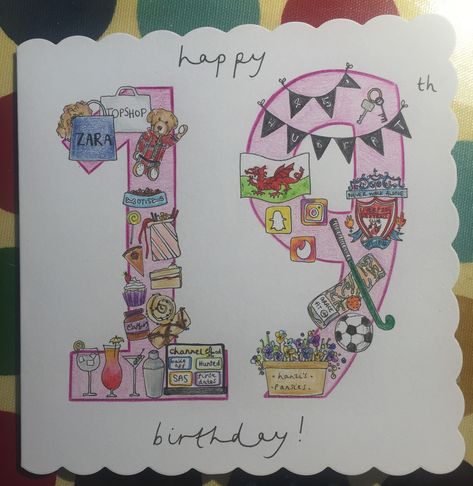 19th Birthday celebration card for my friend 19th Birthday Cards Diy, 19th Birthday Card Ideas, Birthday 19th Ideas, 19th Birthday Cards, 20th Birthday Card Ideas, 19th Birthday Card, Happy 19th Birthday, Birthday Card Drawing, Celebration Card