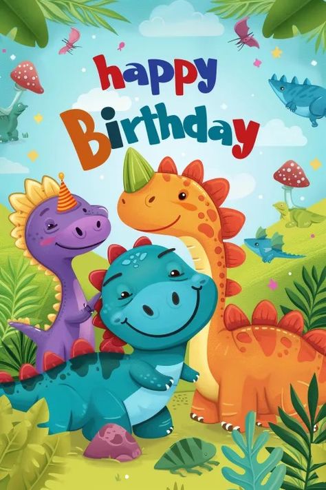 Happy Birthday Dinosaur Images, Happy Birthday Little Boy, Happy Birthday Baby Boy, Happy Birthday Dinosaur, Happy Birthday Grandson, Dinosaur Birthday Card, Dinosaur Birthday Theme, Dino Theme, 3rd Birthday Boys