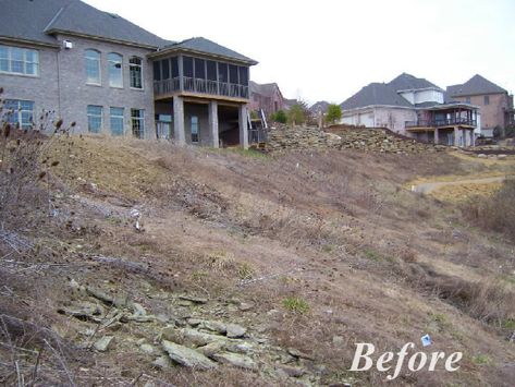 Three Rivers Landscape Design & Installation Before and After Gallery Terraced Backyard Hillside Landscaping, Sloping Side Yard Landscaping, Landscape Design For Sloped Backyard, Tiered Backyard Landscaping, Two Tier Backyard, Tiered Landscaping Sloped Backyard, Tiered Backyard Ideas Sloped Yard, Hillside Patio, Steep Hill Landscaping