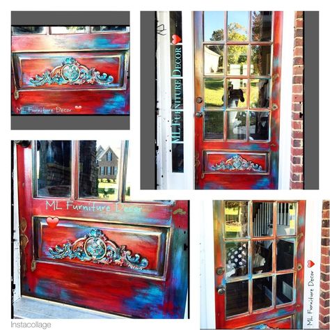 not your regular red door spitchallenge, chalk paint, doors, painting Red And Blue Chalk Paint Furniture, Doors Painting, Unicorn Spit Stain, Paint Doors, Paint A Wall, Honey House, Long Curtain Rods, Grey Front Doors, Diy Tables