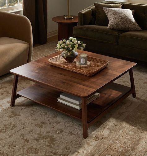 Coffee, Side & Console Tables | Rejuvenation Wood Coffee Table Living Room, Modern Farmhouse Coffee Table, Side Console, Coffee Table Walnut, Brown Coffee Table, Light And Dwell, Living Room Tables, Vintage Coffee Table, House Deco