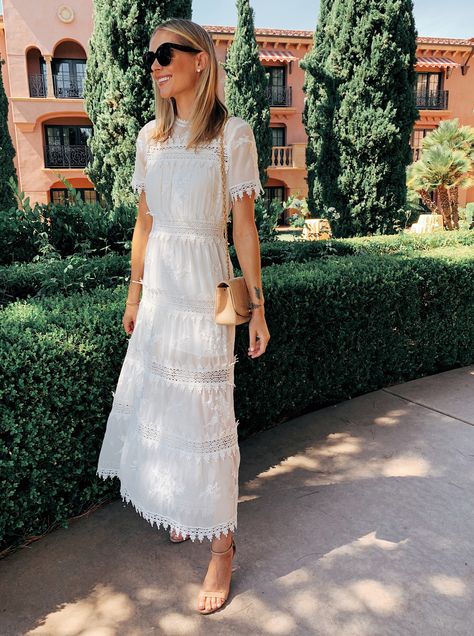 Fashion Jackson Wearing White Lace Maxi Dress Bridal Shower Outfit Jackson Instagram, White Lace Maxi Dress, White Bridal Dresses, Shower Outfits, White Lace Maxi, Bridal Shower Outfit, Wedding Week, Fashion Jackson, Garden Party Dress