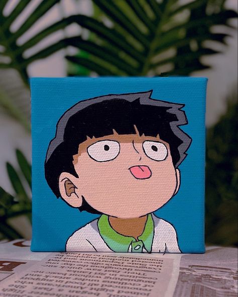 Small Anime Canvas Art, Door Art Bedroom, Posca Painting, Kageyama Mob, Shigeo Kageyama, Anime Painting, Anime Canvas Art, Bedroom Door, Simple Acrylic Paintings