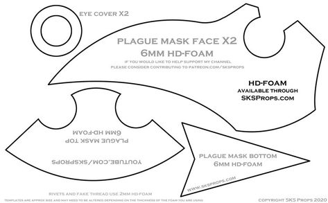 Plague Doctor Mask Pattern Printable, Cardboard Plague Doctor Mask, How To Make Plague Doctor Mask, Paper Mask Ideas, Paper Mask Template Free Printable, Cosplay Templates, Paper Mask Template, Plague Doctor Costume, Cardboard Mask