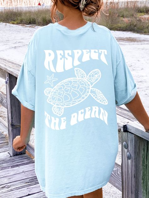 Respect The Ocean Sea Turtle Comfort Colors® Tshirt – Meaningful Tees Shop Cute Beach Shirts, Summer T-shirts, Cute Vacation Outfits Beach, Shirts To Make With Cricut, Beachy Clothing, Cute Oversized Shirts, Summer Tshirt Designs, Cute Tee Shirts, Beachy Clothes