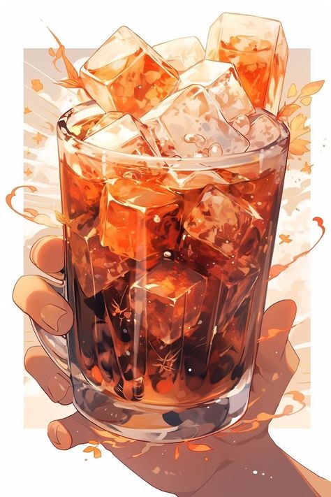 Drink Art Illustration, Iced Tea Illustration, Tea Illustration Art, Beverage Drawing, Drinking Illustration, Drink Reference, Drink Artwork, Beverage Illustration, Ice Illustration