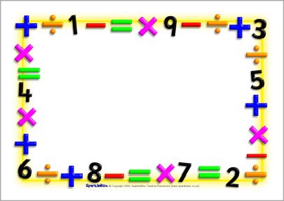 Maths-themed A4 page borders - landscape (SB1222) - SparkleBox Math Border, Classroom Certificates, Math Integers, Plants Worksheets, Printable Border, Math Pages, Science Stickers, School Frame, Page Borders Design