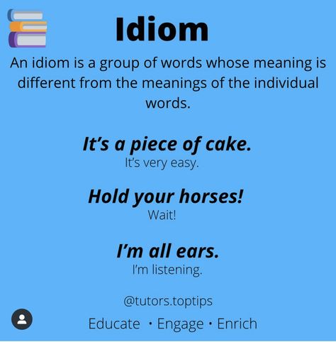 Definition of idiom with examples. Idioms With Examples, Interesting Speech Topics, Idiom Examples, Poetry Terms, Speech Topics, English Notes, Effective Study Tips, English Grammar Worksheets, English Writing Skills