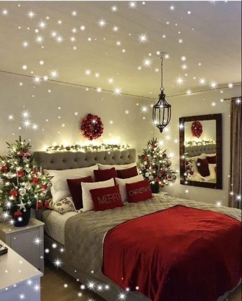 Holiday Bedroom Decor, Holiday Room Decor, Holiday Bedroom, Holiday Room, Christmas Living Room, Christmas Decor Inspiration, Cosy Christmas, Christmas Decorations Bedroom, Christmas Room Decor