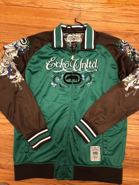 Uk Drip, Y2k Hip Hop, Green Y2k, Ecko Unlimited, Jacket Zipper, Hip Hop Outfits, Gothic Outfits, Mens Green, Chic Fashion