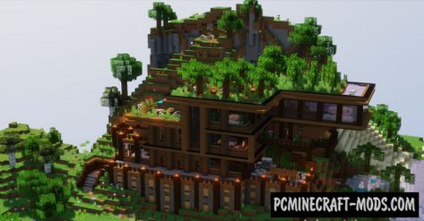 Minecraft Cliff House, Wooden Mansion, Big Minecraft Houses, Mansion Minecraft, Big Modern Houses, Bungalow Interiors, Minecraft Mansion, Water Temple, Minecraft Images