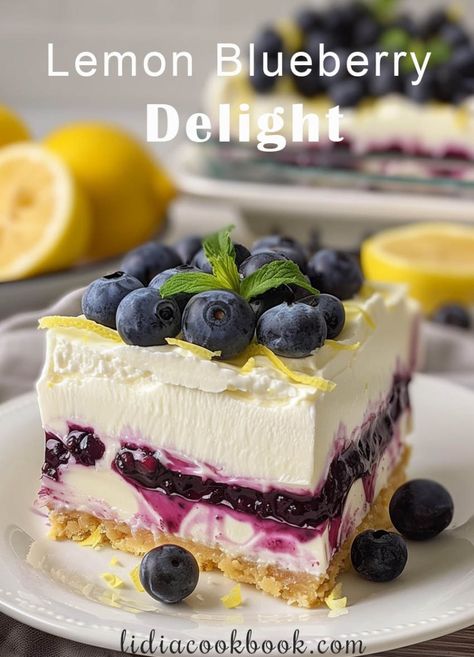 Graham Cracker Crust No Bake, Blueberry Lush, Baking Dish Recipes, Boho Sunroom, Cheesecake Blueberry, Blueberry Yum Yum, Pan Desserts, Blueberry Delight, No Bake Lemon