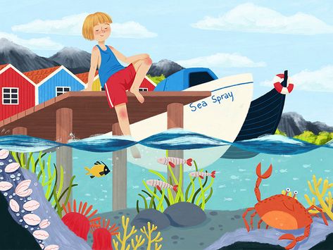 Sunny day at the pier by Alexandra Mocanu Pier Illustration, Ferry Terminal, Digital Art Drawing, Children's Illustration, Illustration Digital, Sunny Day, Art Drawing, Sunny Days, Sunnies