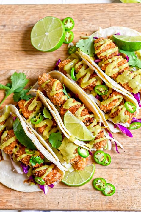 Easy Fried Chicken Tacos Recipe Fried Lobster Tacos, Chicken Tacos Fried, Chicken Nugget Tacos, Latin Lunch Ideas, Chicken Tender Tacos, Fried Chicken Tacos Recipe, Mexican Fried Chicken, Homestead Journal, Fried Chicken Tacos