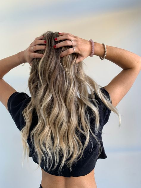 blonde, balayage, hair, beach waves, kevin murphy products Beach Waves Style, Permanent Beach Waves, Cute Beach Waves Hairstyles, Beach Waves Hair Wedding, Curled Hair Beach Waves, Beach Waves Hair Perm, Pretty Beach Waves Hairstyles, Formal Beach Waves Hairstyles, Beach Waves Haircut