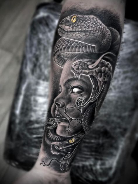 Medusa Tattoo Forearm Sleeve, Medusa Tattoo Design For Men, Medusa Forearm Tattoo, Medusa Sleeve Tattoo, Venetian Mask Tattoo, Finger Tattoos Words, Tattoo House, Tiger Tattoo Sleeve, Zeus Tattoo