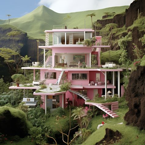 We had AI Imagine a Barbie Dream House nestled along the gentle slopes of the Kohala Volcano, the oldest volcano on Hawaii's Big Island. Barbie Dreamhouse, Big Island Hawaii, Barbie Dream, Barbie Dream House, Eco House, Dream Houses, Perfect World, Big Island, Volcano