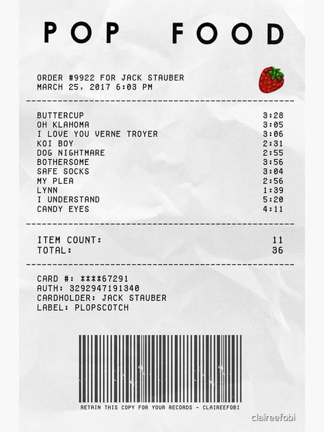 Aesthetic Receipt, Receipt Sticker, Album Receipts, Cringe Culture, Album Receipt, Cake Instagram, Food Receipt, Mother Mother, Journal 3