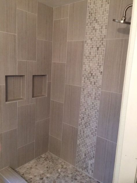 White Subway Tile Shower, Patterned Bathroom Tiles, White Tile Shower, Master Bath Shower, Shower Wall Tile, Bath Tiles, Bathroom Shower Tile, Bathroom Remodel Shower, Shower Remodel