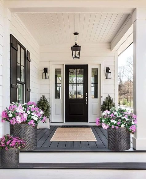 Entrance Ideas, Copper Planters, Exterior Front Doors, Decor Steals, Cozy Farmhouse, Decorative Planters, House Paint Exterior, Paint Colors For Home, Future House